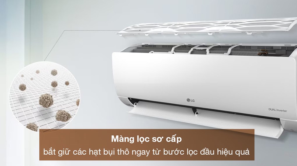 Máy lạnh LG Inverter 1.5 HP V13WIN1 - Màng lọc sơ cấp giúp loại bỏ bụi bẩn ngay từ đầu, mang lại bầu không gian thoáng sạch Máy lạnh LG Inverter 1.5 HP V13WIN1 - Màng lọc sơ cấp giúp loại bỏ bụi bẩn ngay từ đầu, mang lại bầu không gian thoáng sạch